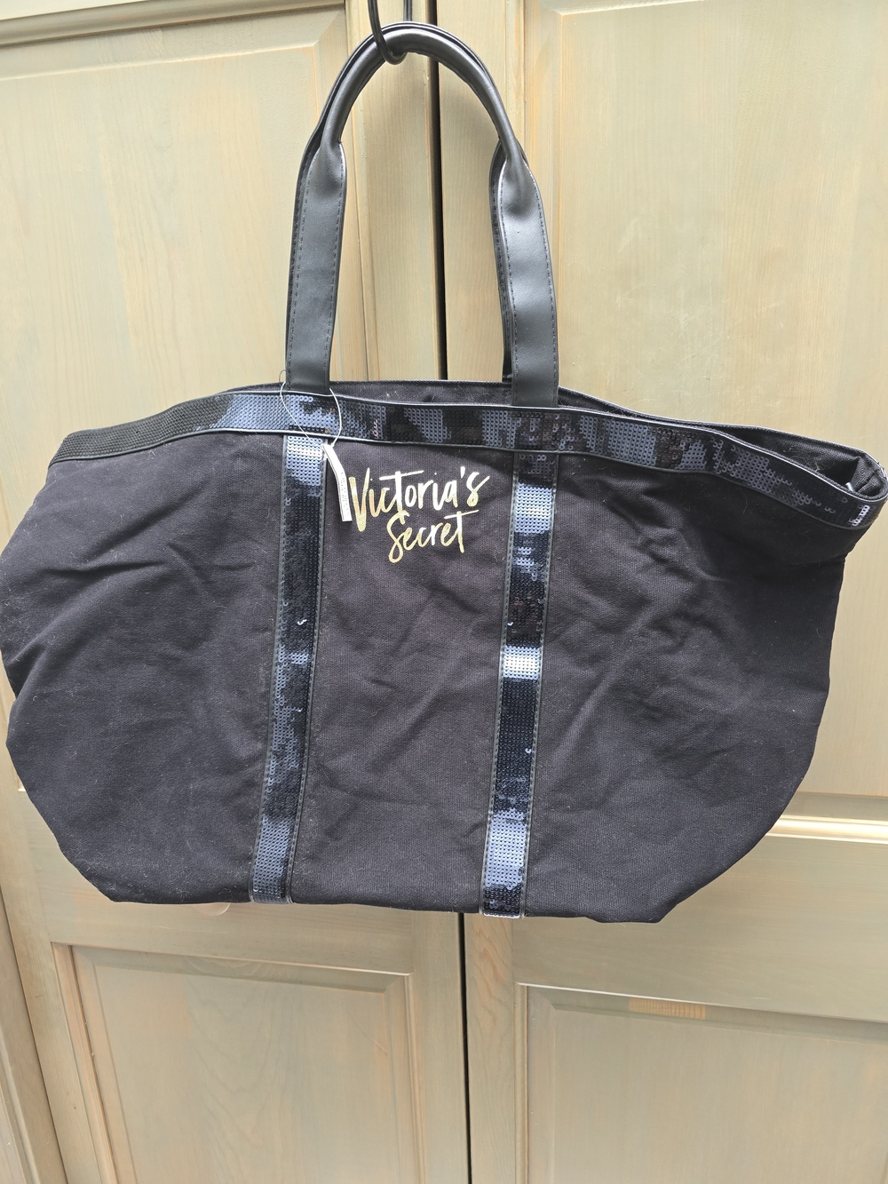 Victoria's Secret Black Tote with Sequin Trim